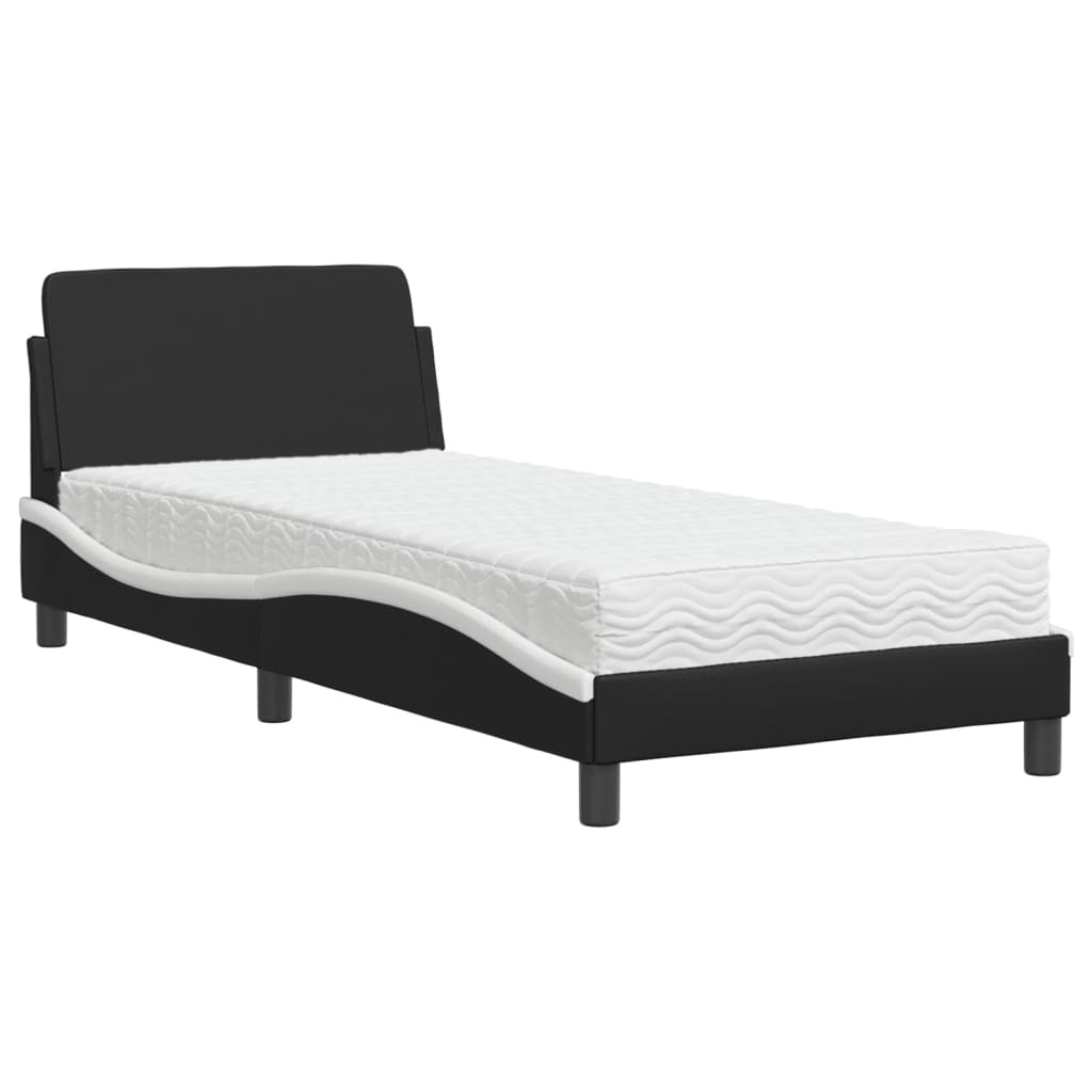 Bett mit Matratze "Dover" Schwarz und Weiß 90x190 cm Kunstleder