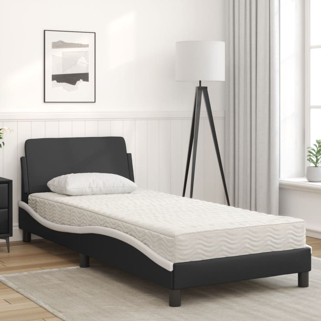 Bett mit Matratze "Dover" Schwarz und Weiß 90x190 cm Kunstleder