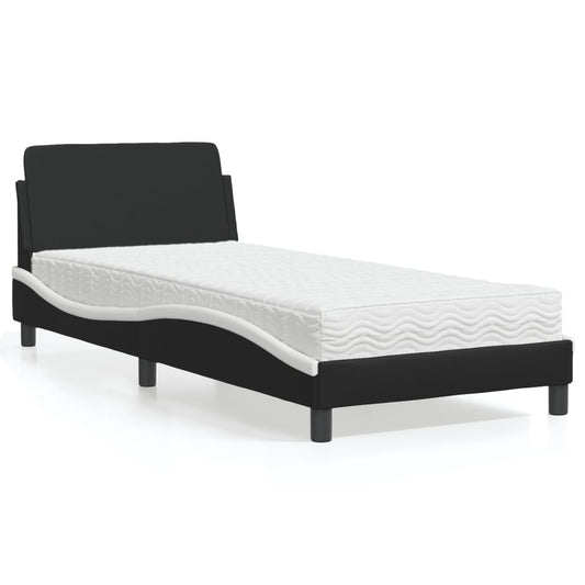 Bett mit Matratze "Dover" Schwarz und Weiß 90x190 cm Kunstleder