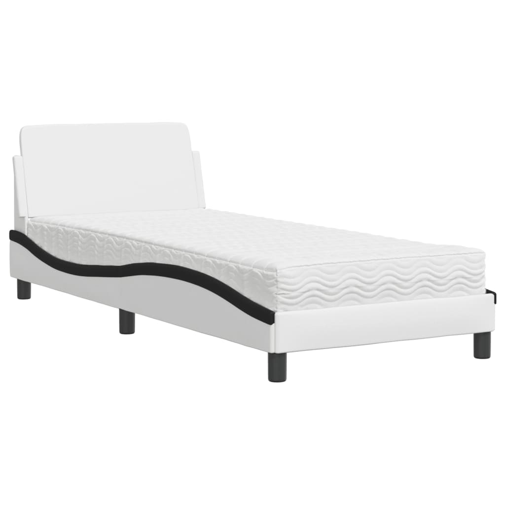 Bett mit Matratze "Dover" Weiß und Schwarz 90x190 cm Kunstleder