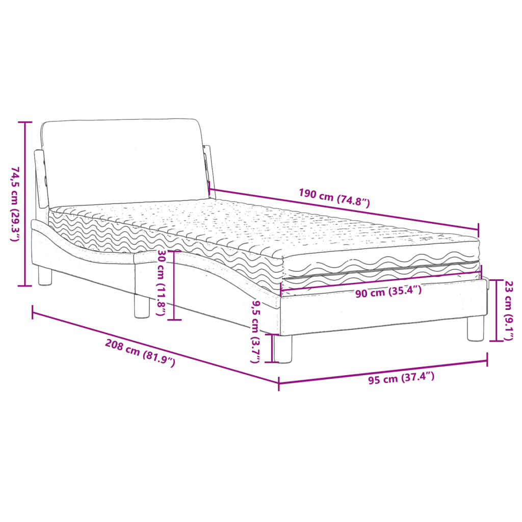 Bett mit Matratze "Dover" Weiß und Schwarz 90x190 cm Kunstleder