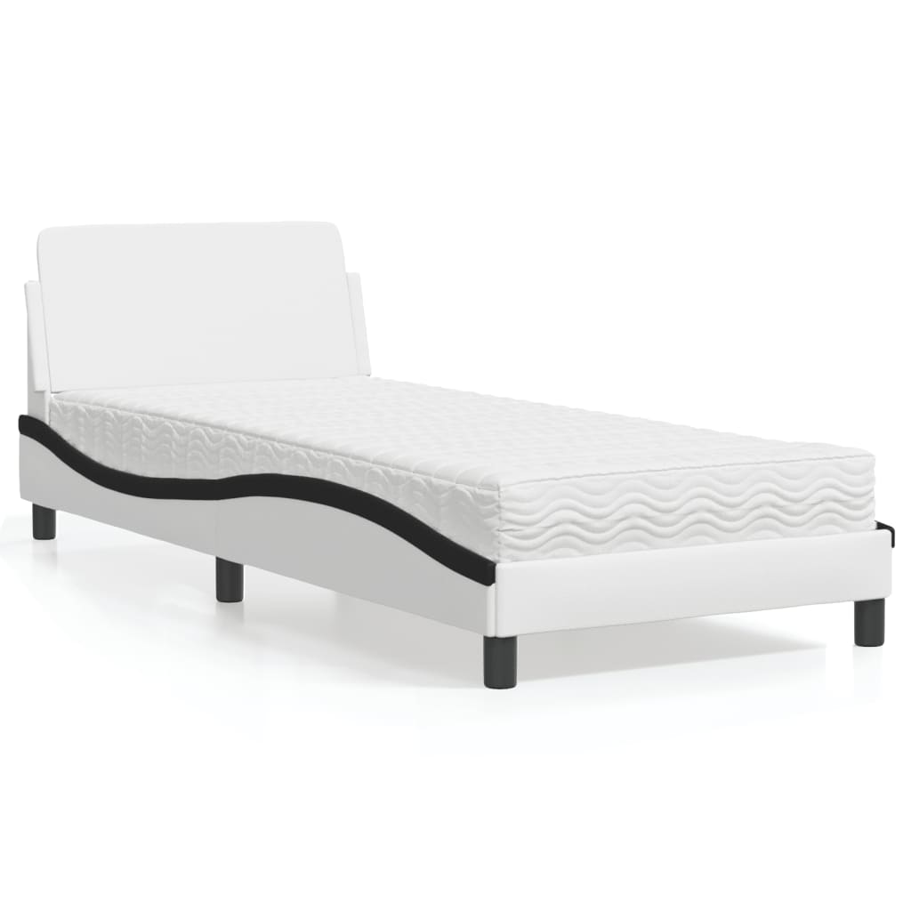 Bett mit Matratze "Dover" Weiß und Schwarz 90x190 cm Kunstleder