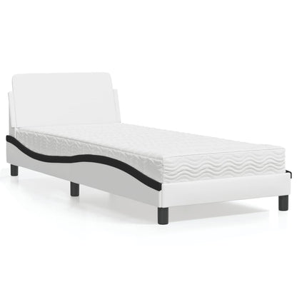 Bett mit Matratze "Dover" Weiß und Schwarz 90x190 cm Kunstleder