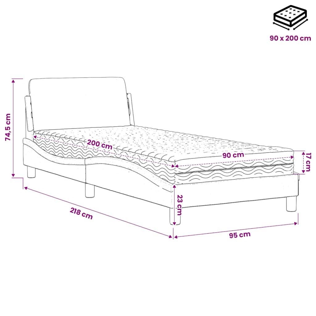Bett mit Matratze "Dover" Hellgrau 90x200 cm Stoff