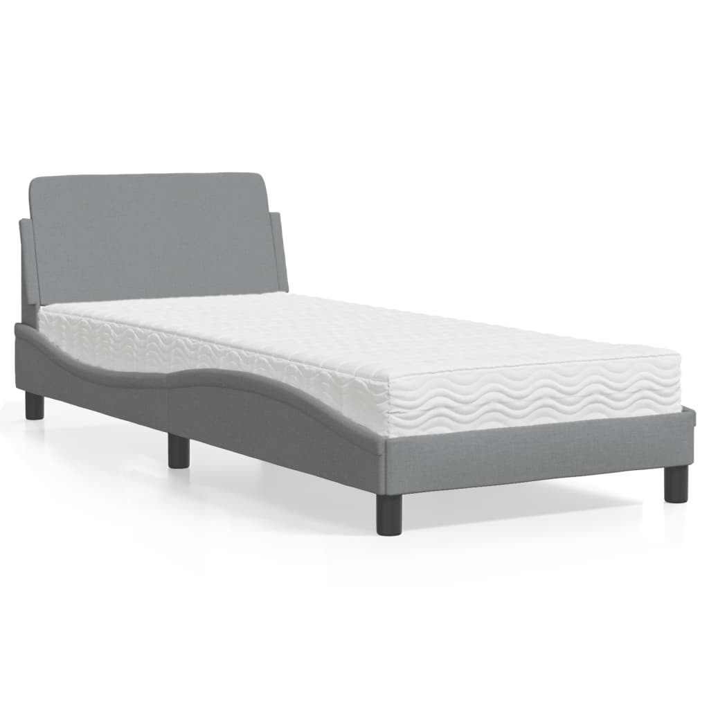 Bett mit Matratze "Dover" Hellgrau 90x200 cm Stoff