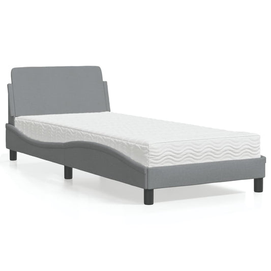 Bett mit Matratze "Dover" Hellgrau 90x200 cm Stoff