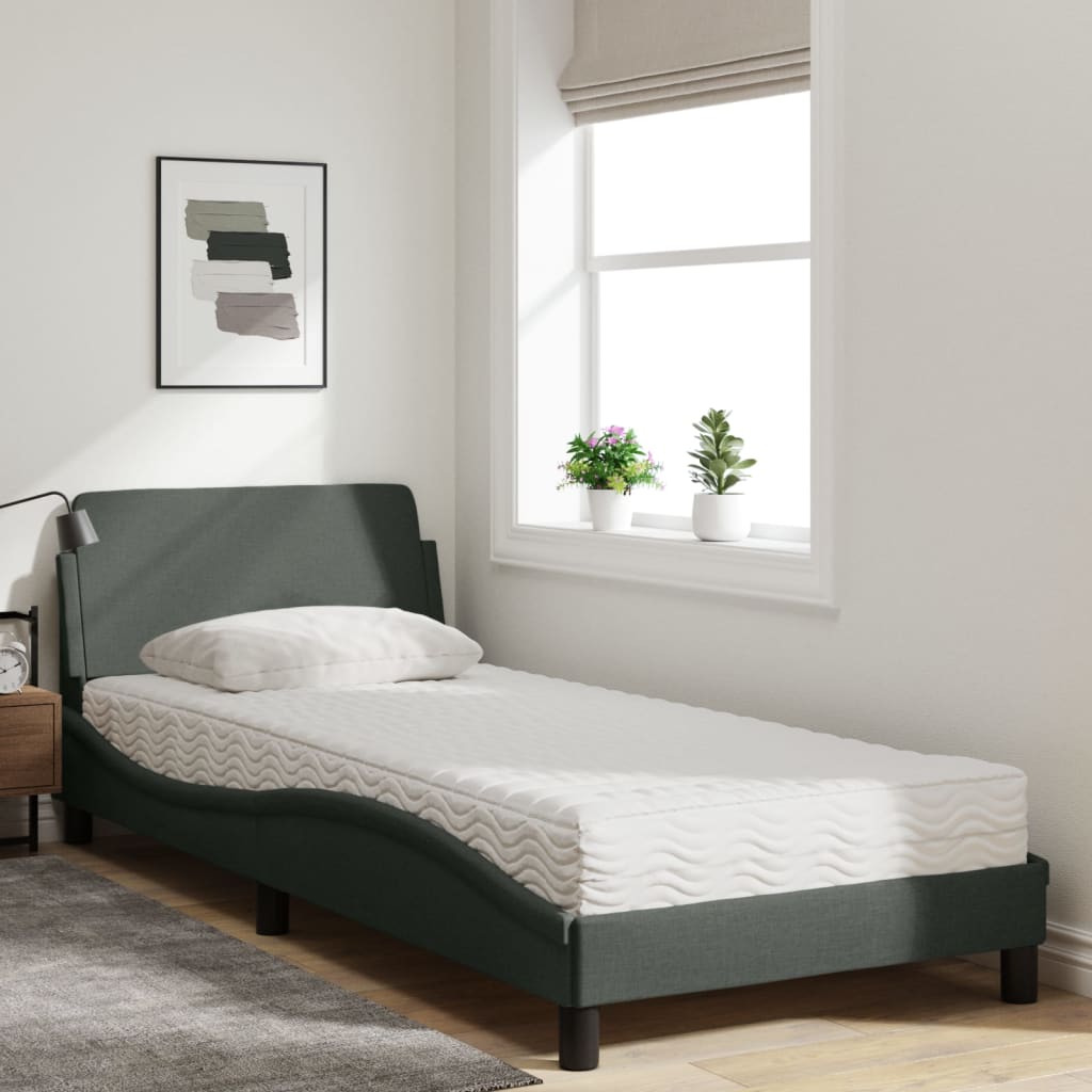 Bett mit Matratze "Dover" Dunkelgrau 90x200 cm Stoff