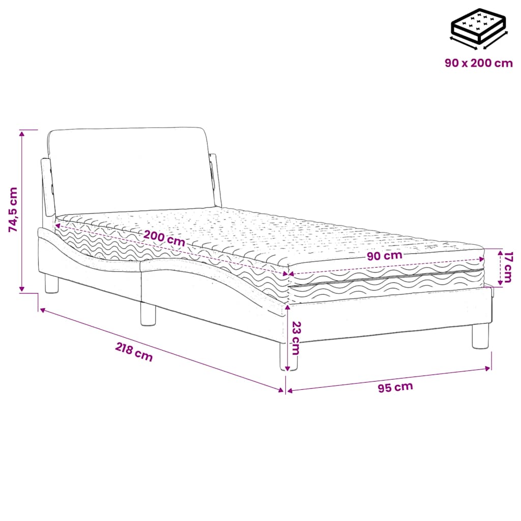 Bett mit Matratze "Dover" Schwarz 90x200 cm Stoff