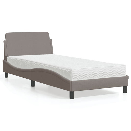 Bed with mattress taupe 90x200 cm fabric