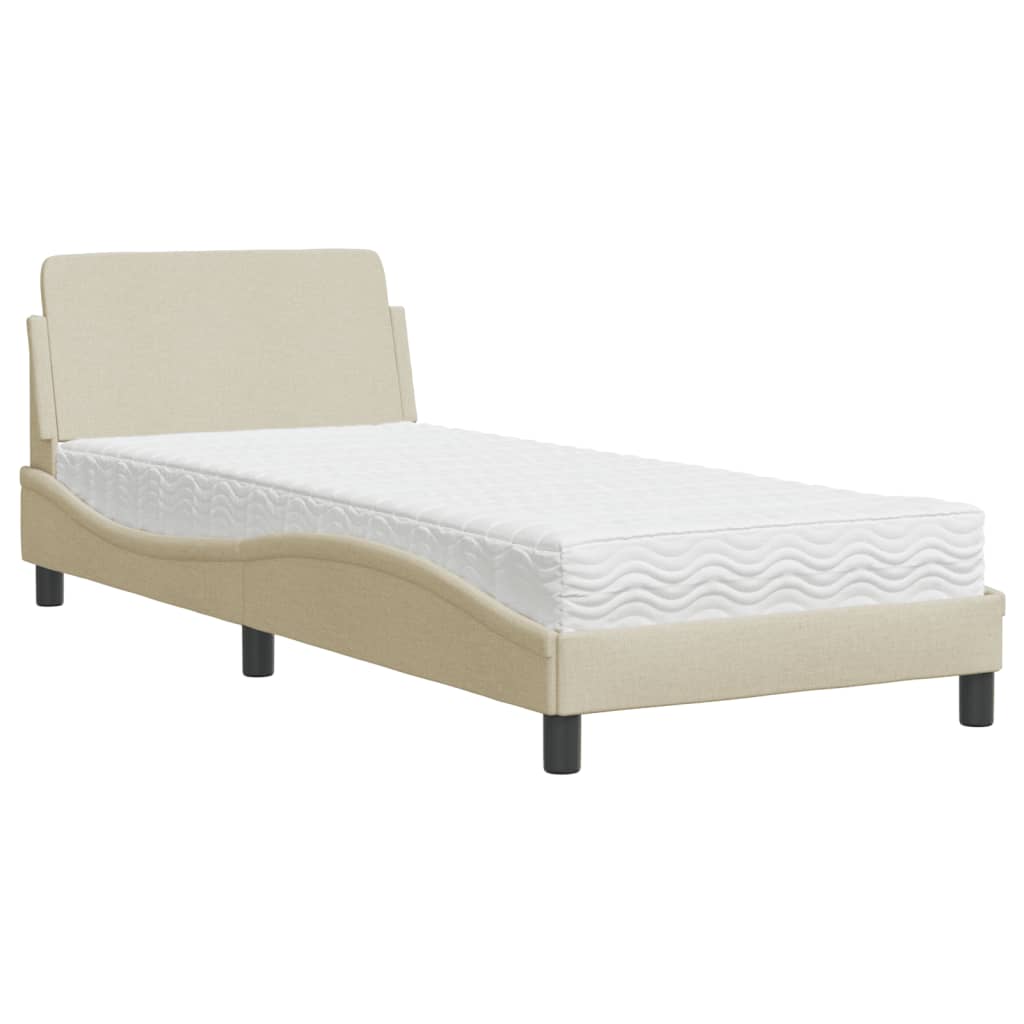 Bed with mattress cream 90x200 cm fabric