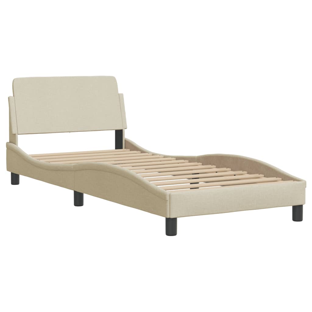 Bed with mattress cream 90x200 cm fabric