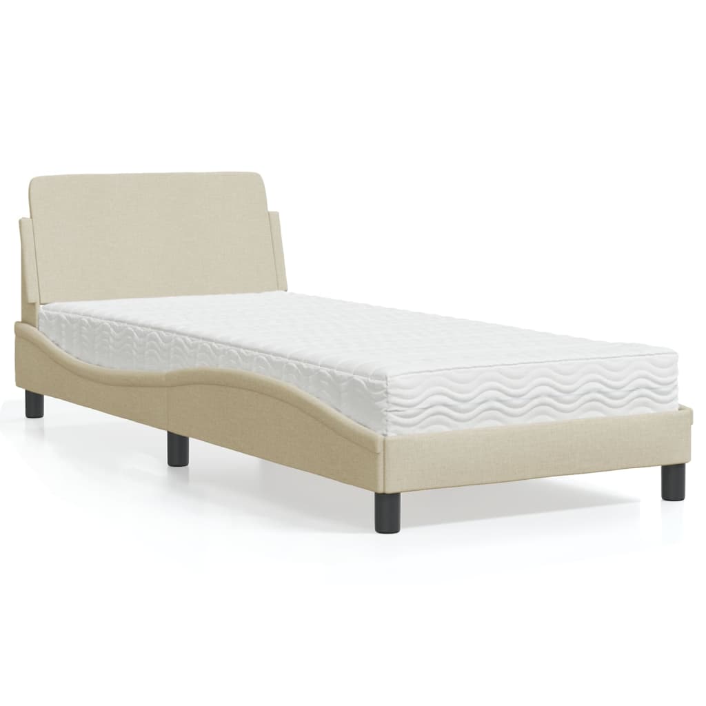 Bed with mattress cream 90x200 cm fabric