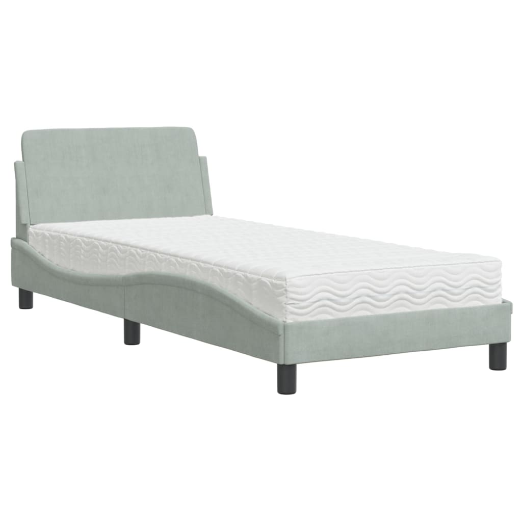 Bett mit Matratze "Dover" Hellgrau 90x200 cm Samt