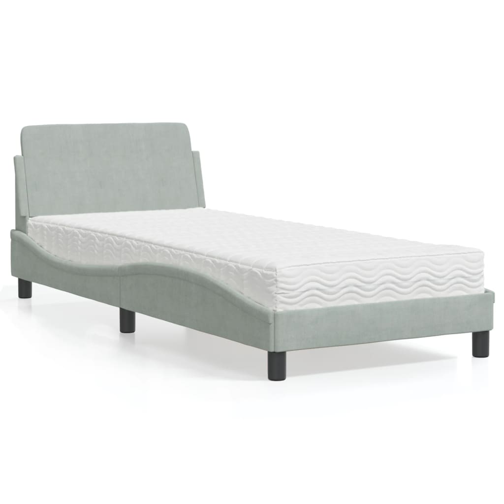 Bett mit Matratze "Dover" Hellgrau 90x200 cm Samt