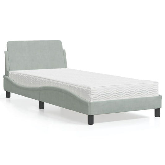 Bett mit Matratze "Dover" Hellgrau 90x200 cm Samt