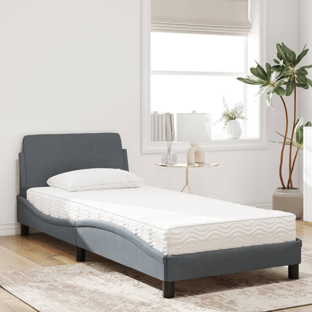 Bett mit Matratze "Dover" Dunkelgrau 90x200 cm Samt