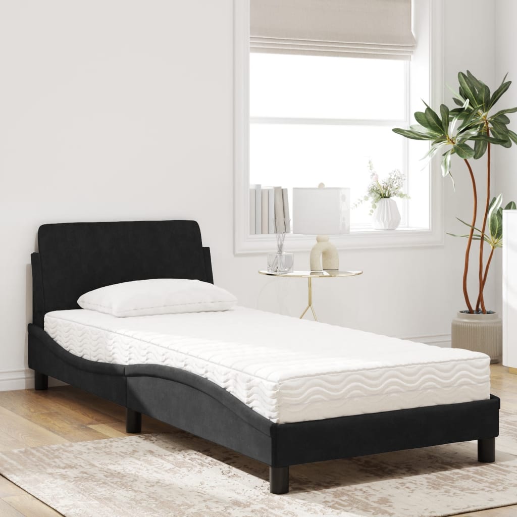 Bett mit Matratze "Dover" Schwarz 90x200 cm Samt
