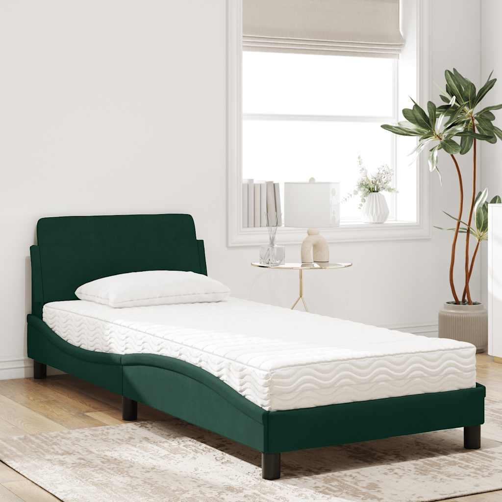 Bett mit Matratze "Dover" Dunkelgrün 90x200 cm Samt