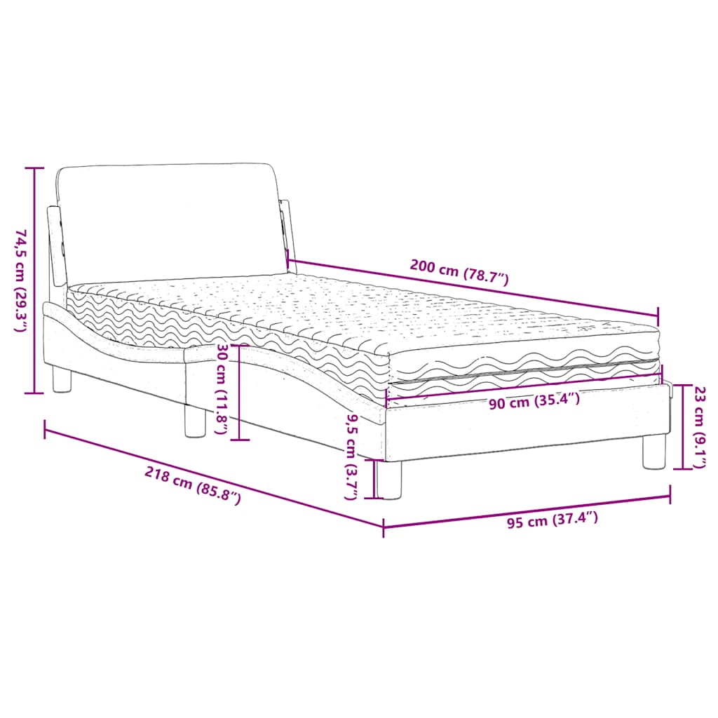 Bett mit Matratze "Dover" Blau 90x200 cm Samt