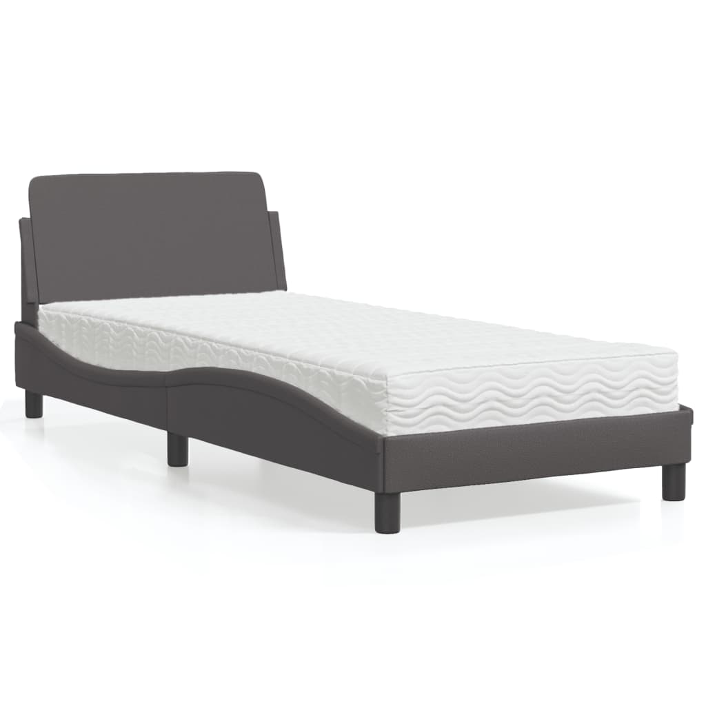Bett mit Matratze "Dover" Grau 90x200 cm Kunstleder