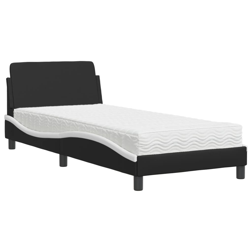 Bett mit Matratze "Dover" Schwarz und Weiß 90x200 cm Kunstleder