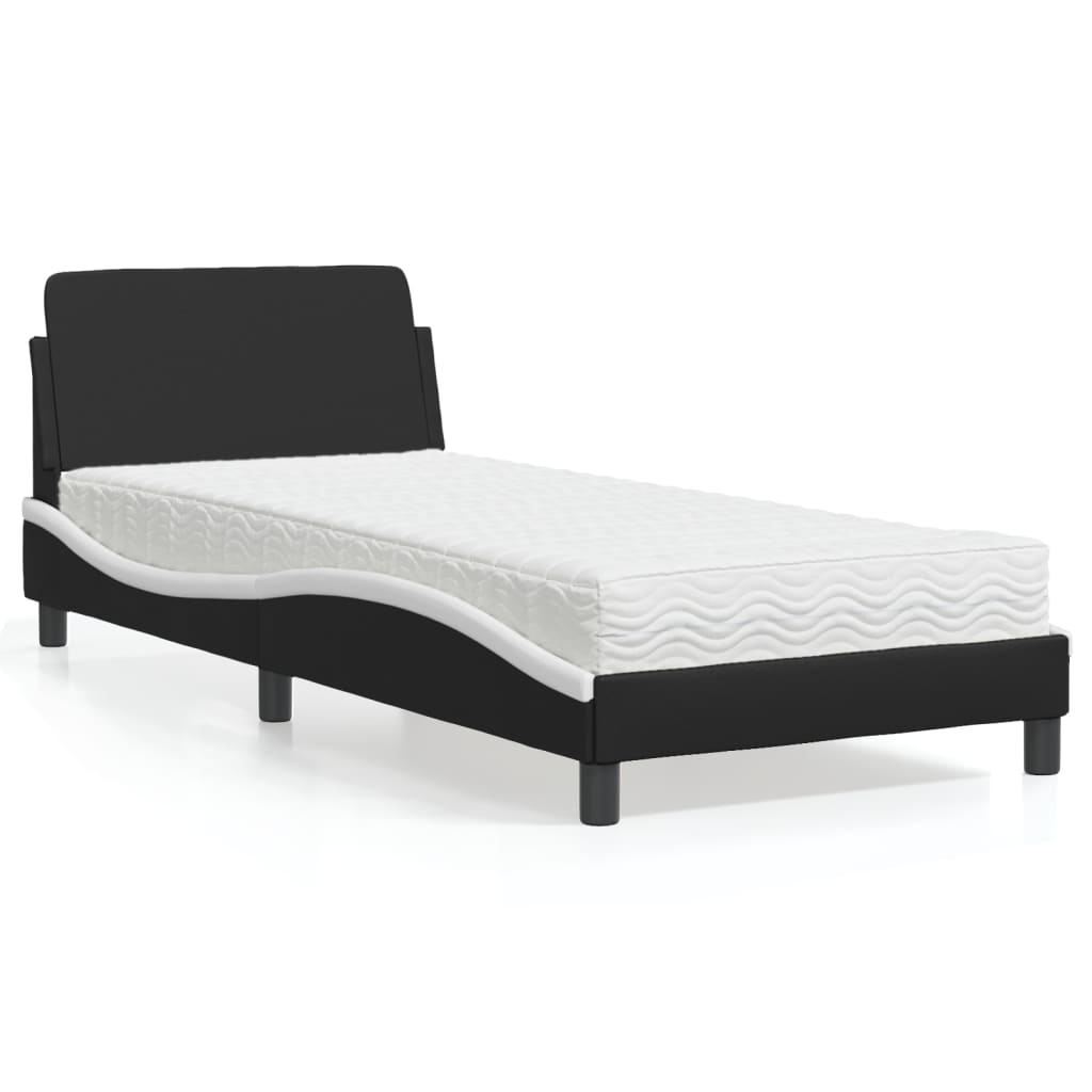 Bett mit Matratze "Dover" Schwarz und Weiß 90x200 cm Kunstleder