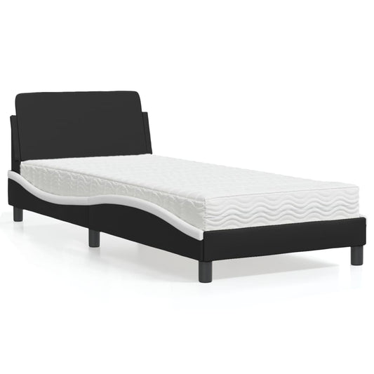 Bett mit Matratze "Dover" Schwarz und Weiß 90x200 cm Kunstleder