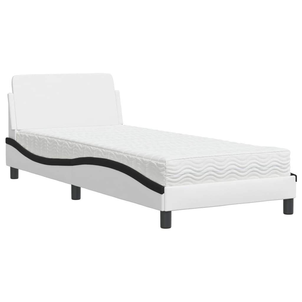 Bett mit Matratze "Dover" Weiß und Schwarz 90x200 cm Kunstleder