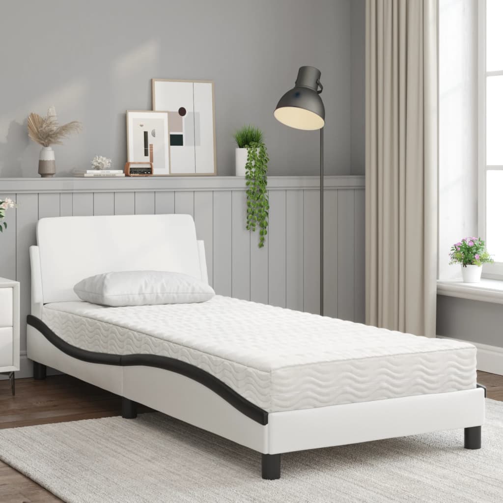 Bett mit Matratze "Dover" Weiß und Schwarz 90x200 cm Kunstleder