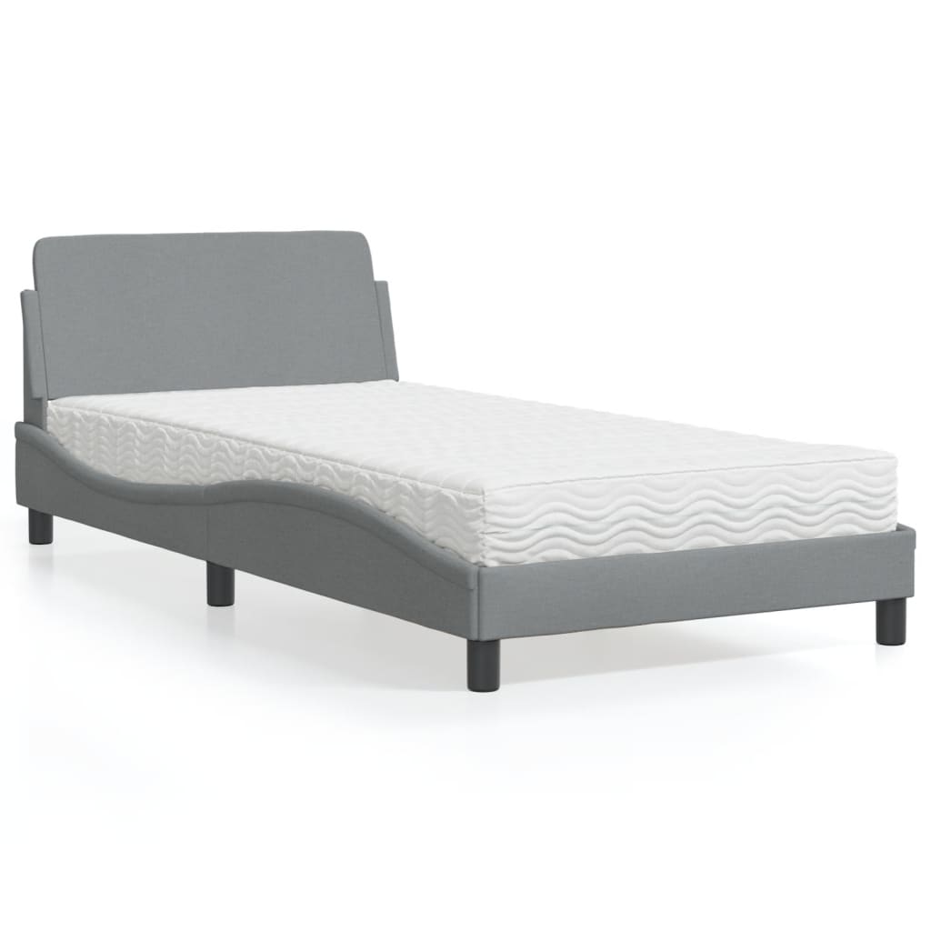 Bed with mattress light grey 100x200 cm fabric