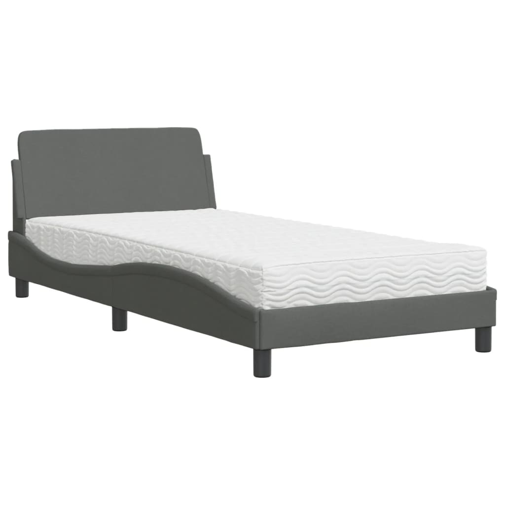 Lit avec matelas "Dover" gris foncé 100x200 cm tissu