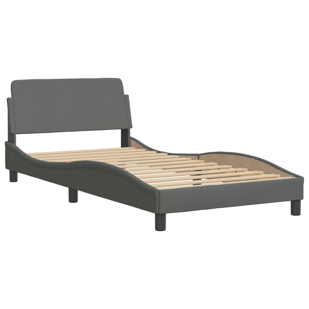 Lit avec matelas "Dover" gris foncé 100x200 cm tissu
