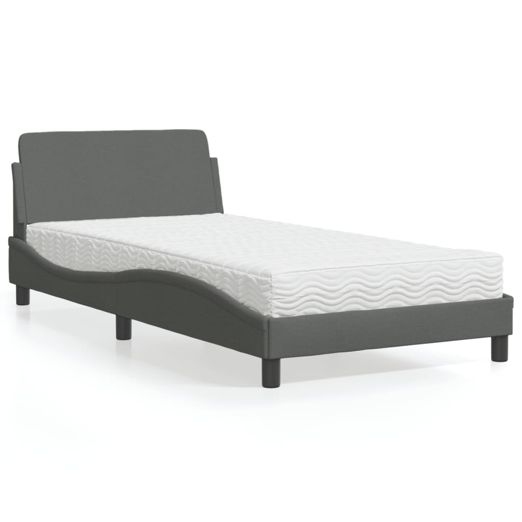 Lit avec matelas "Dover" gris foncé 100x200 cm tissu