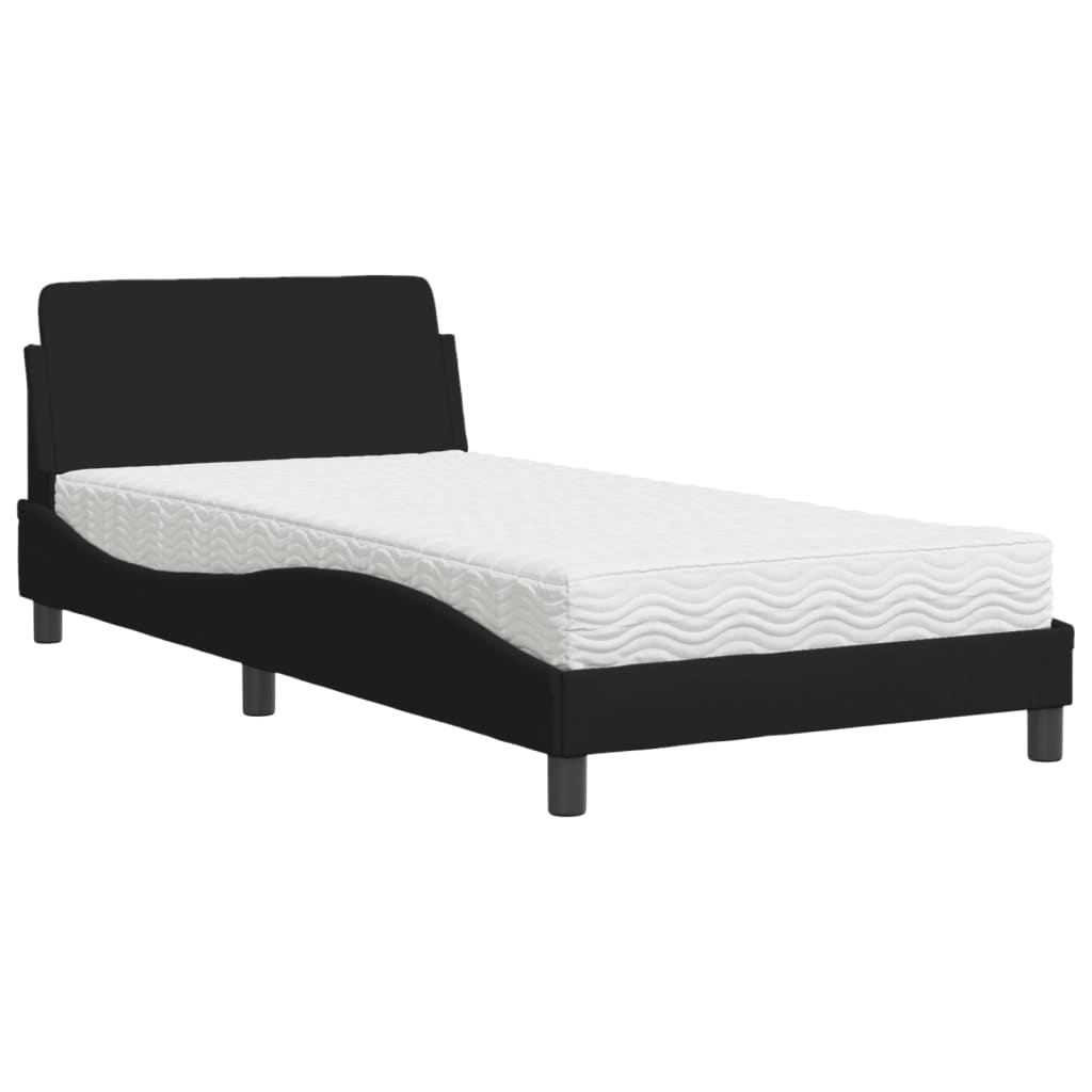 Bed with mattress black 100x200 cm fabric
