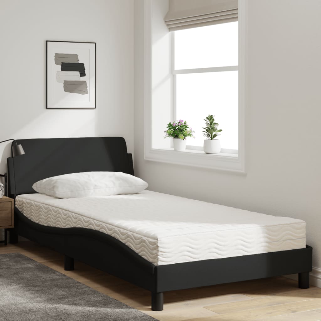Bed with mattress black 100x200 cm fabric