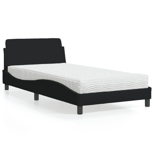 Bed with mattress black 100x200 cm fabric