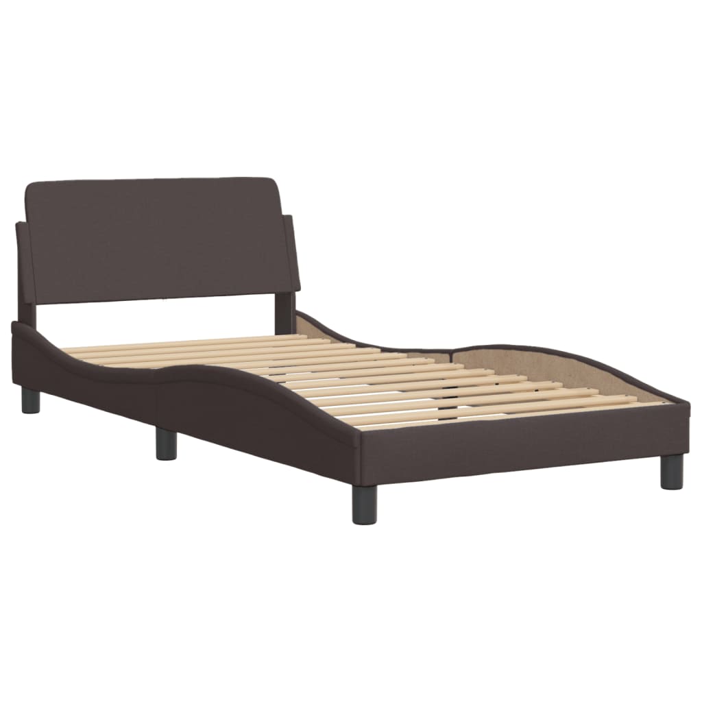 Bed with mattress dark brown 100x200 cm fabric
