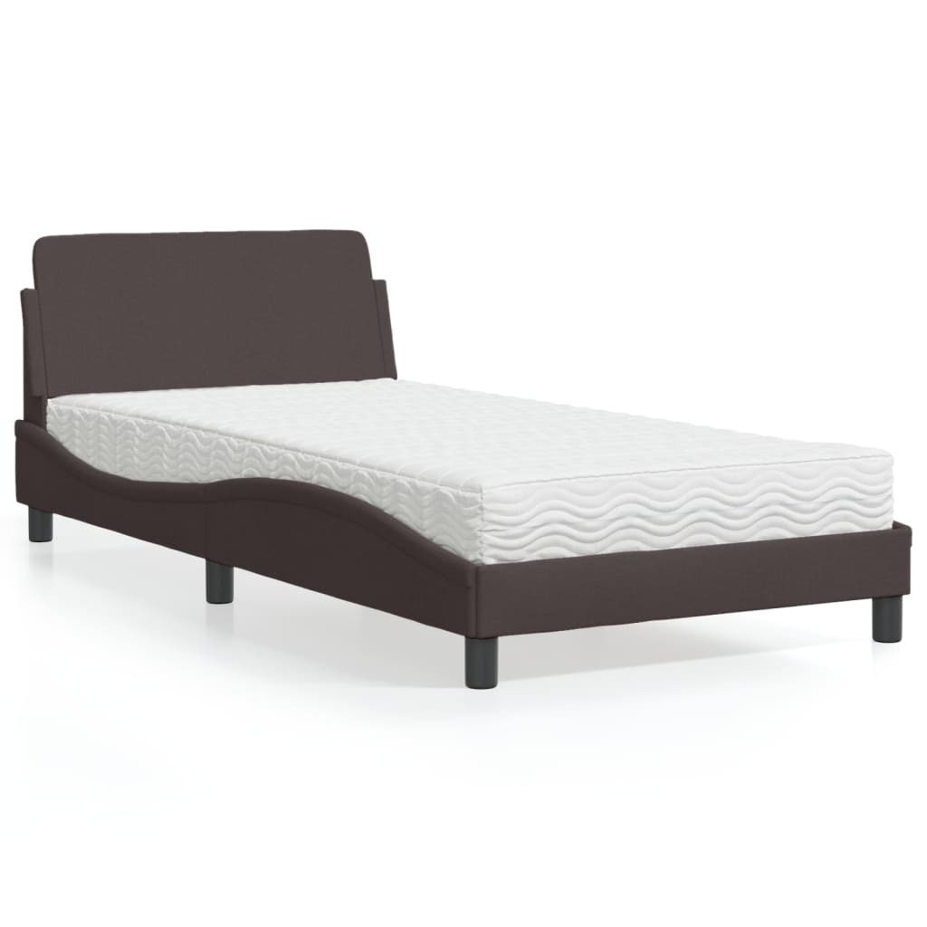 Bed with mattress dark brown 100x200 cm fabric