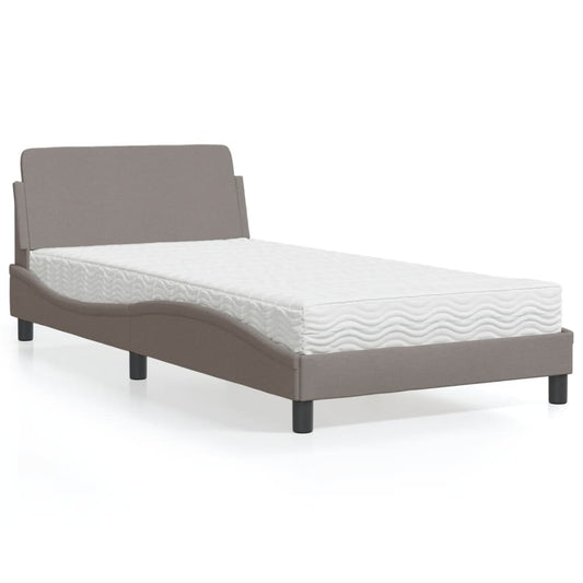 Bed with mattress taupe 100x200 cm fabric