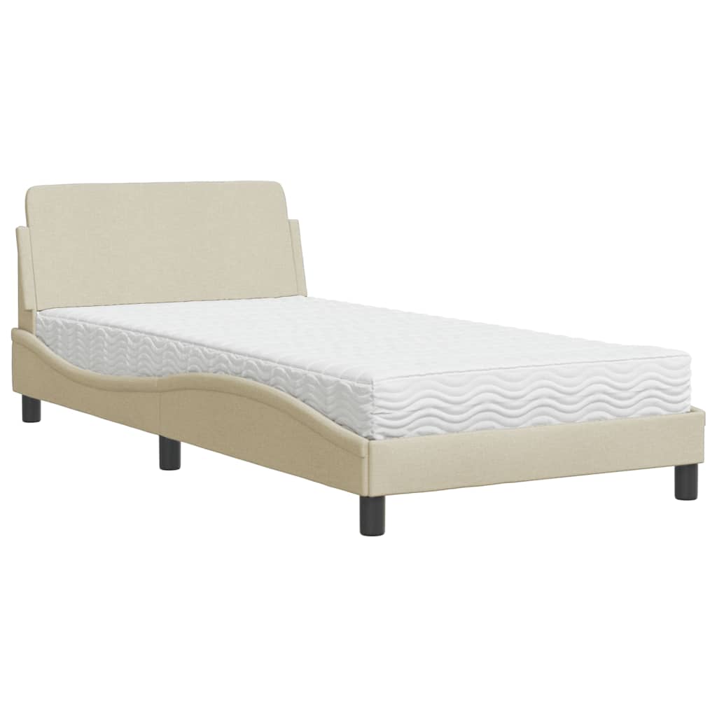 Bed with mattress cream 100x200 cm fabric