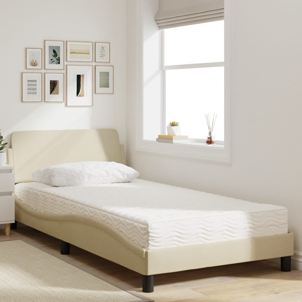 Bed with mattress cream 100x200 cm fabric