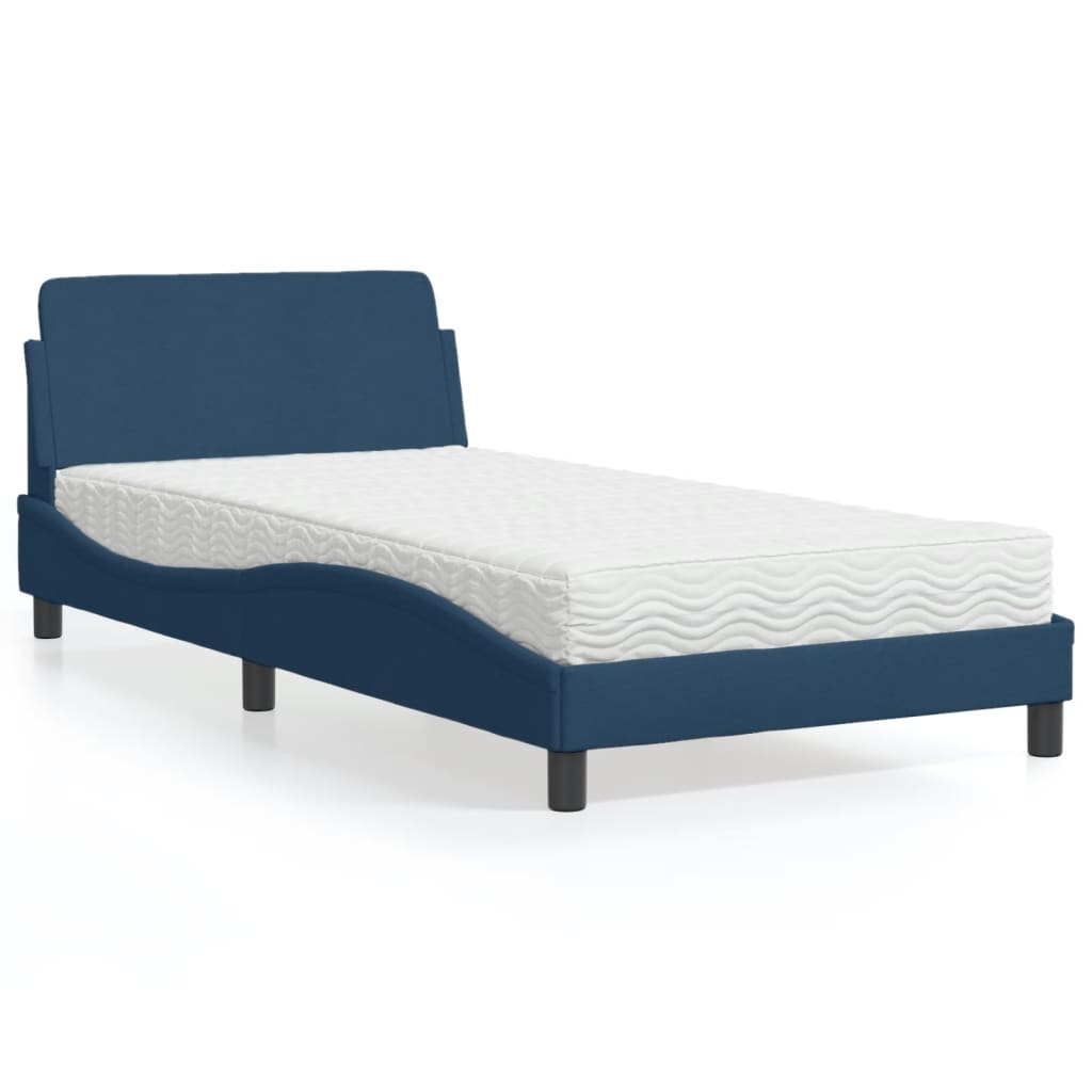 Bed with mattress blue 100x200 cm fabric
