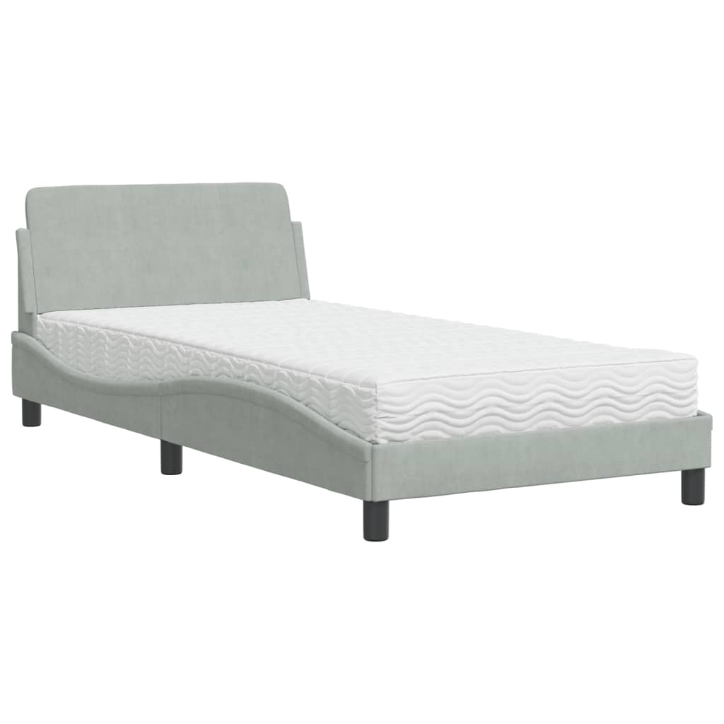 Bed with mattress light grey 100x200 cm velvet