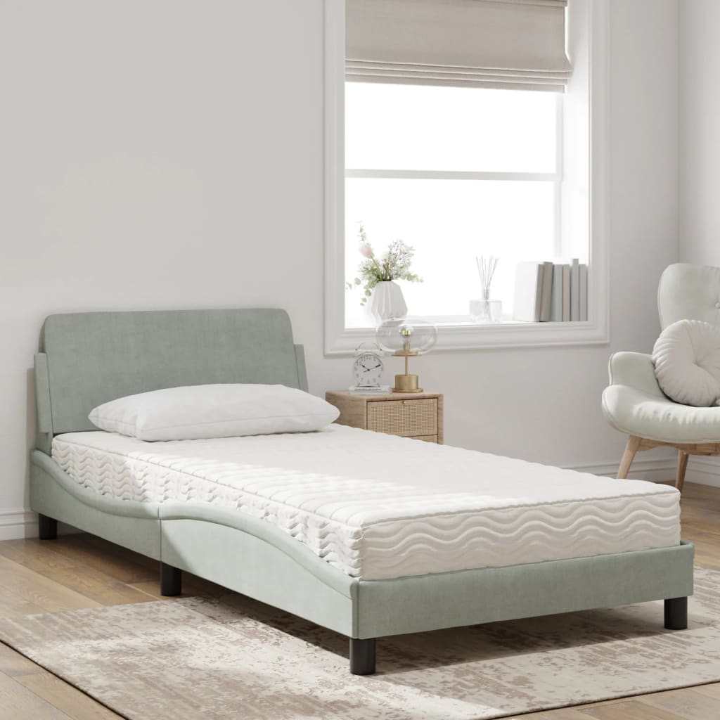 Bed with mattress light grey 100x200 cm velvet