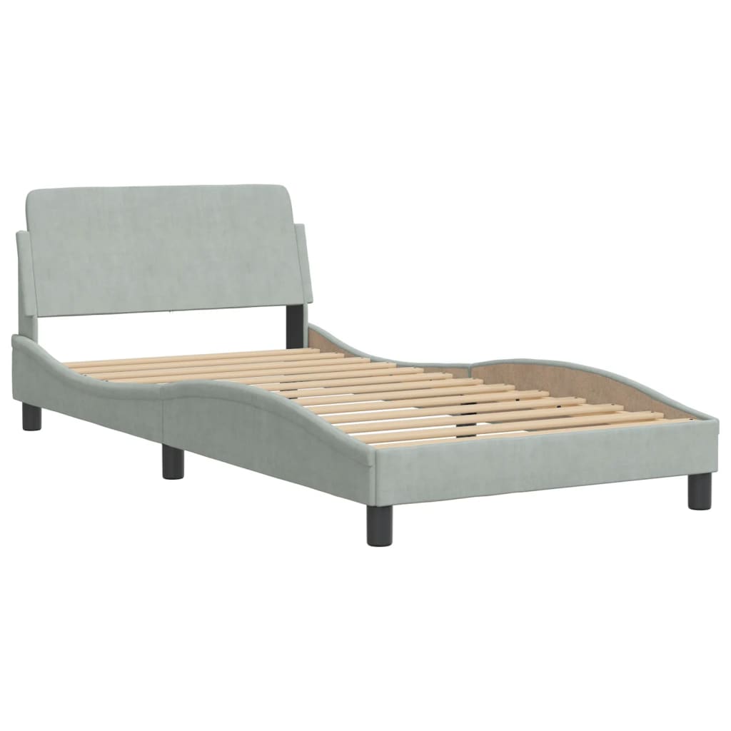Bed with mattress light grey 100x200 cm velvet