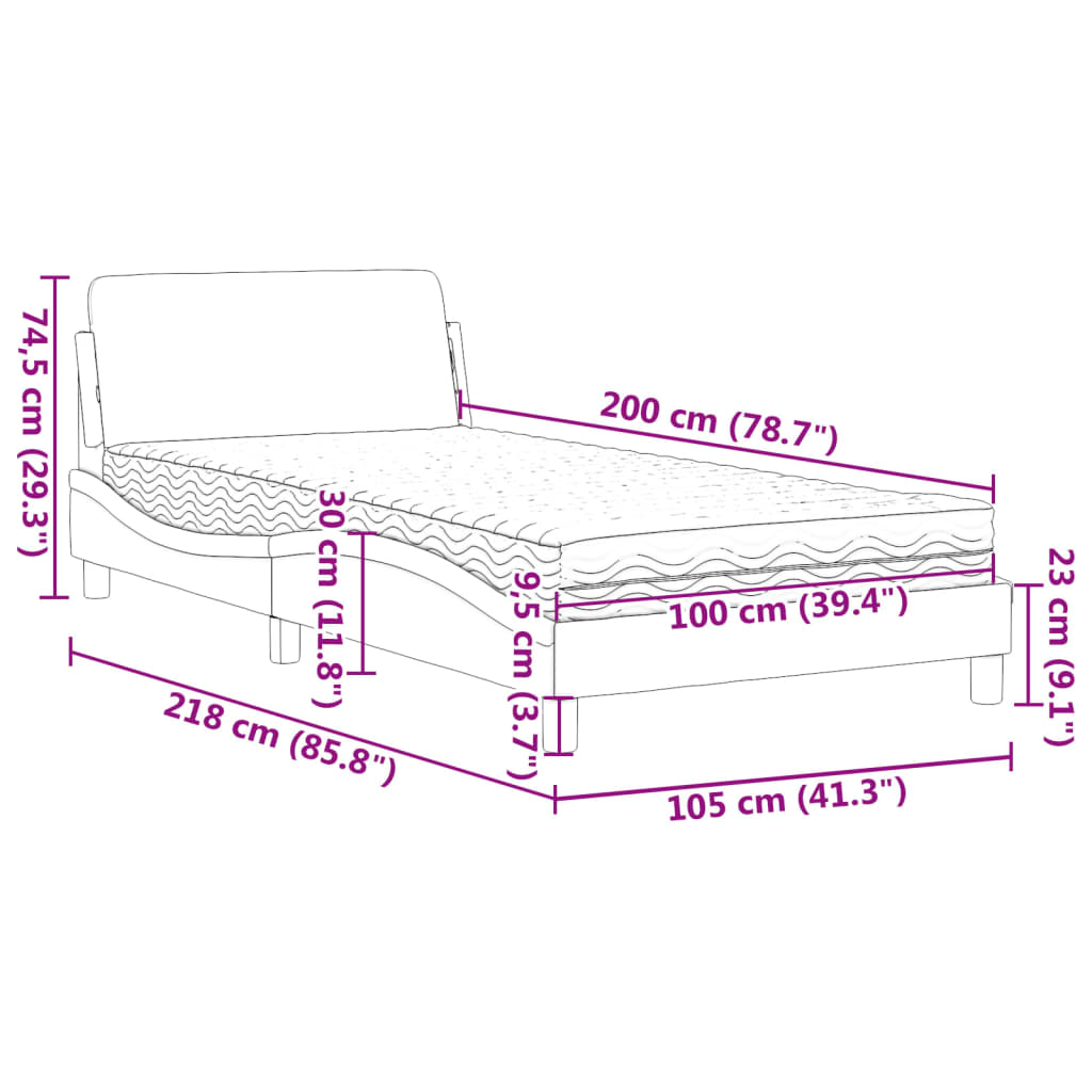 Bed with mattress light grey 100x200 cm velvet