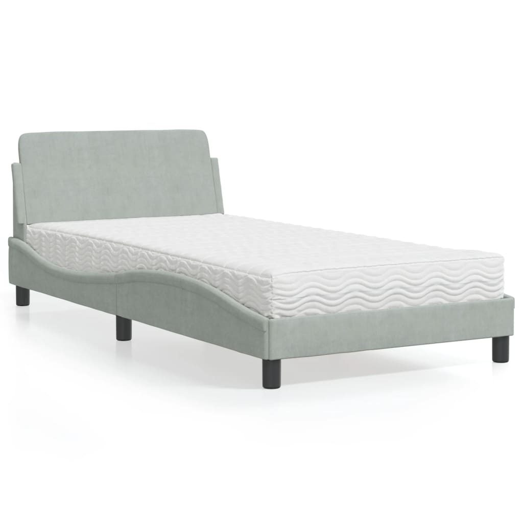 Bed with mattress light grey 100x200 cm velvet