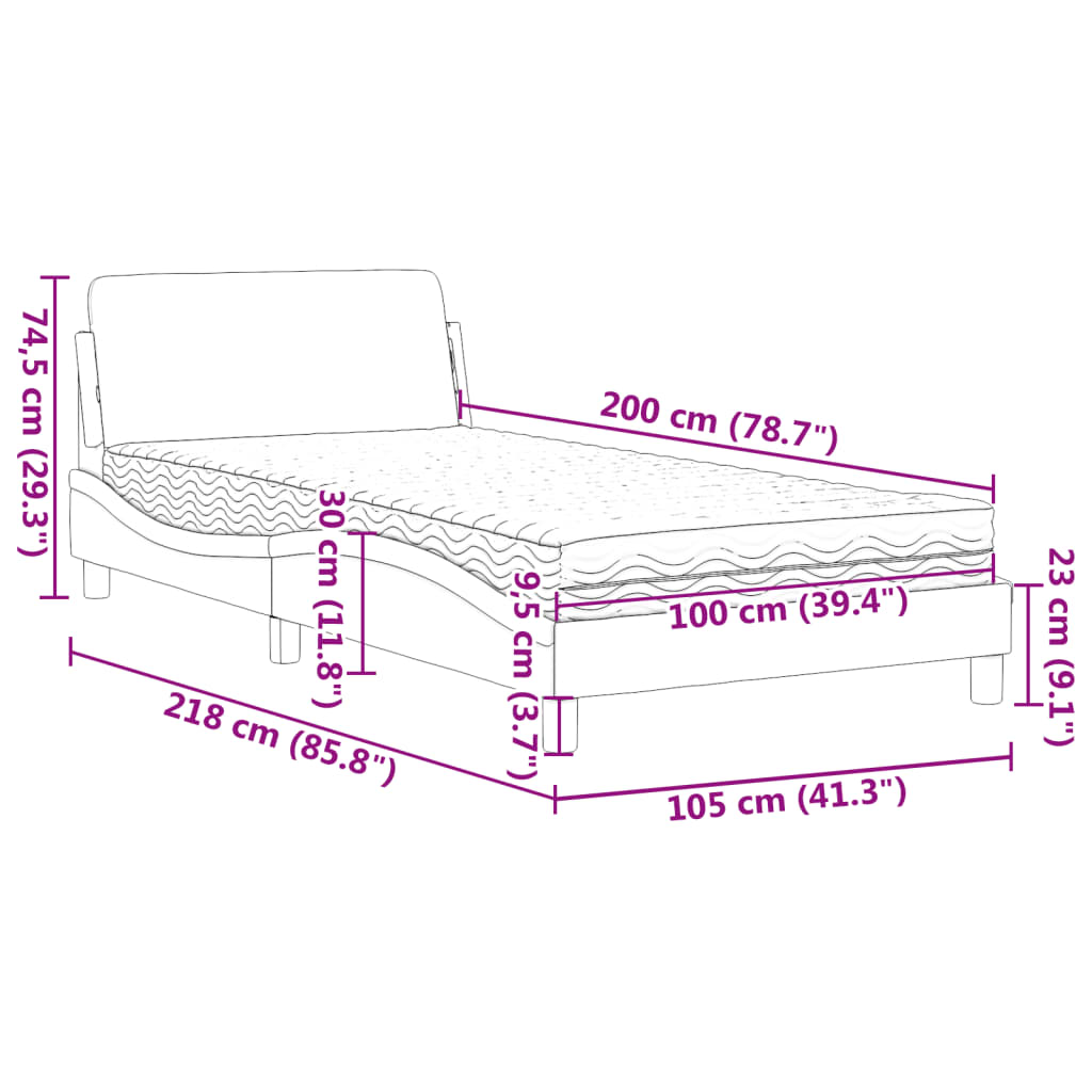 Bett mit Matratze "Dover" Dunkelgrau 100x200 cm Samt