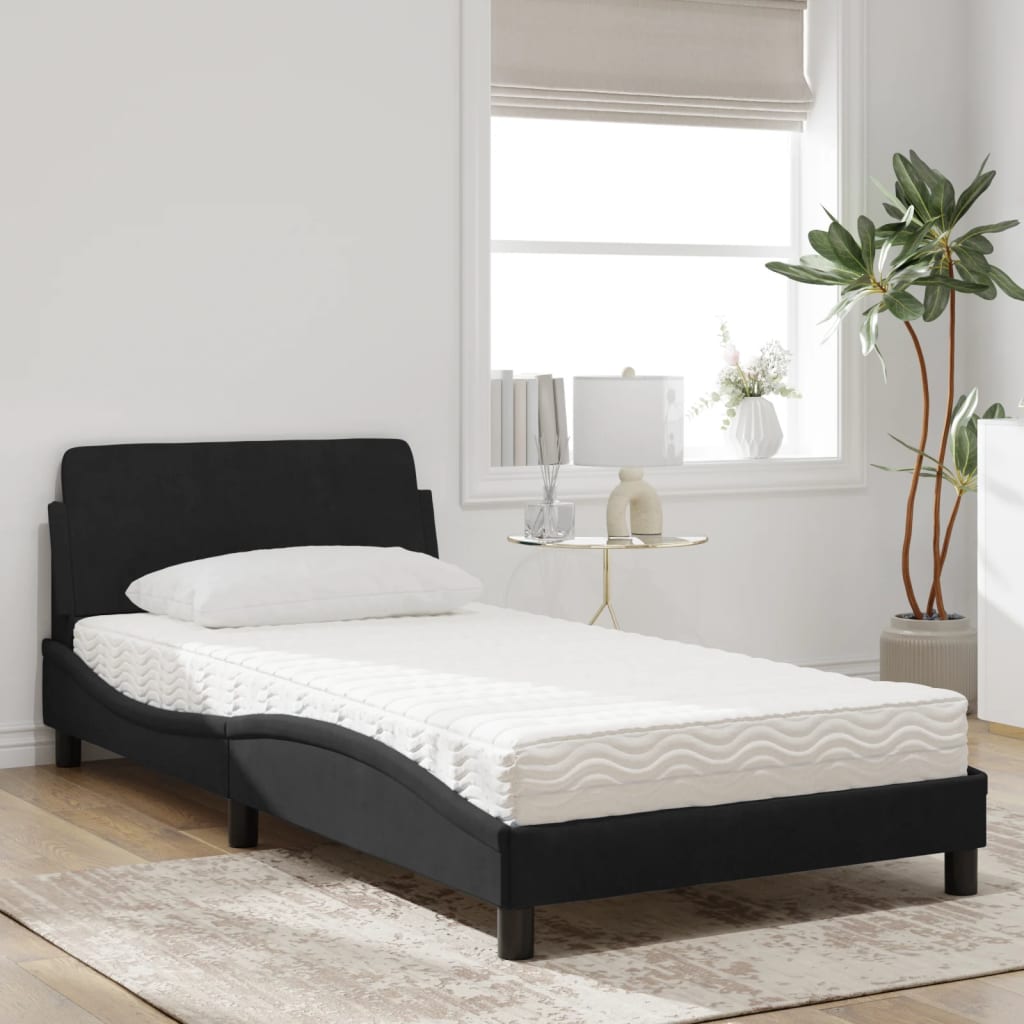 Bed with mattress black 100x200 cm velvet