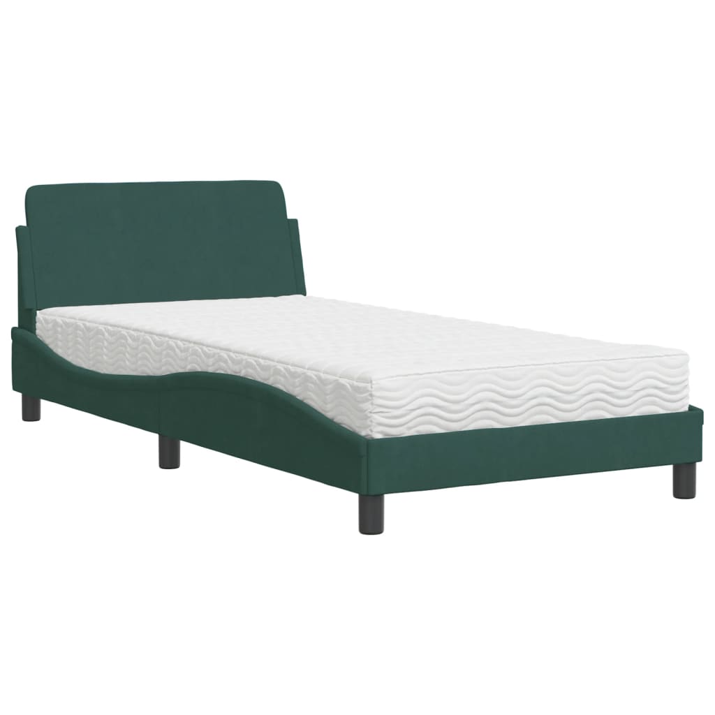Bed with mattress dark green 100x200 cm velvet